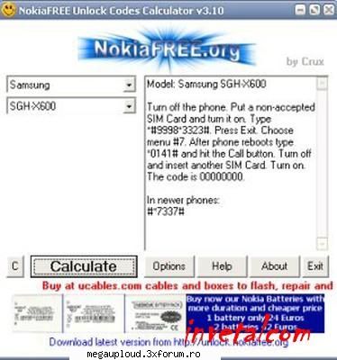 3.10 (nokiafree ucc) program for unlock phones. you simply enter the make and model your phone, the